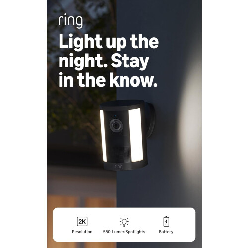 Ring Ring Spotlight Cam Black 2nd Gen Battery Wide-Angle Retinal 2K Video 1