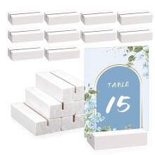 White Wood Table Number Stands, Place Card Holders and Sign Holders for Ceremony Birthday Party Home Decoration 15pcs