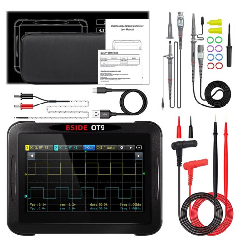 BSIDE OT9 Handheld Oscilloscope Multimeter,2 Channels 20000 Counts Digital Multimeter Data Recorder DDS Signal Generator