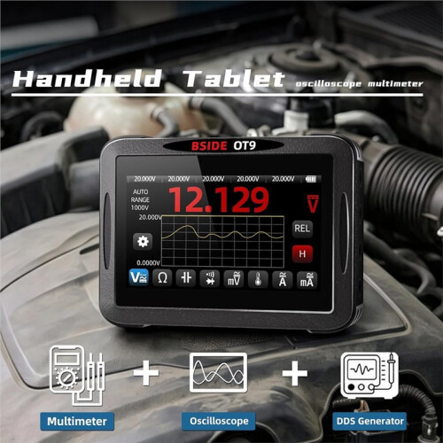 BSIDE OT9 Handheld Oscilloscope Multimeter,2 Channels 20000 Counts Digital Multimeter Data Recorder DDS Signal Generator
