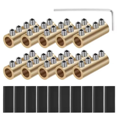 Brass Wire Splicing Connector, 80A 6AWG Quick Wiring Terminal with Insulating Sleeve for Electrical Cable Connection
