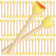 100Pcs Round Sponge Foam Brushes with Wooden Handle,0.6 Inch -Brushes for Painting,Round Sponges for Arts and Crafts