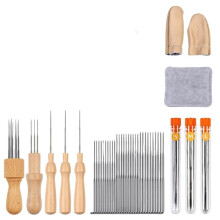 Wool Needle Felting Tool Set-Includes Felting Needles with Wooden Handles and Finger Cots, for DIY Wool Crafting