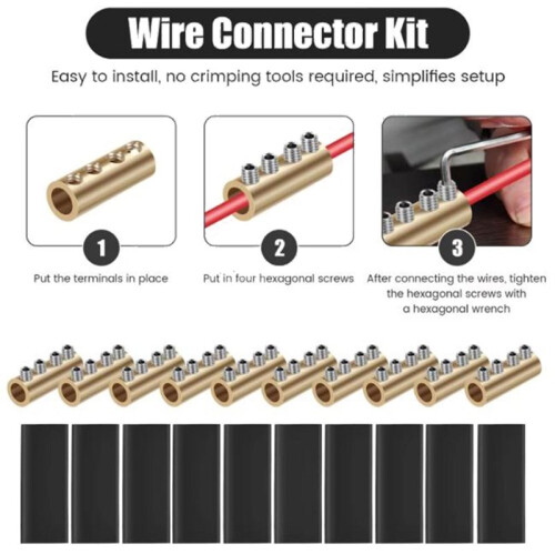 Brass Wire Splicing Connector, 80A 6AWG Quick Wiring Terminal with Insulating Sleeve for Electrical Cable Connection 2