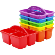 Set of 6 Classroom Caddys, Small Plastic StorageCaddy with Handle,Plastic Storage Organizer with 3 Compartments