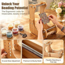 Adjustable Standing Wood Bead Wooden Frame, 5 Length Settings for Bracelet, Necklace & Jewelry Making