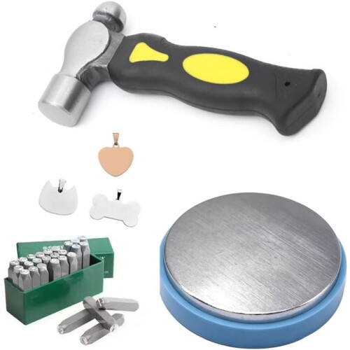 Bloco de Bancada de Aço e Kit de Martelo para Estampar Metal para Fabricação de Joias 2