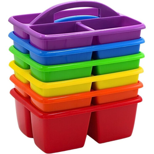 Set of 6 Classroom Caddys, Small Plastic StorageCaddy with Handle,Plastic Storage Organizer with 3 Compartments 2