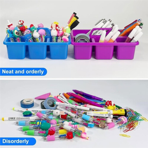 6PC Classroom Caddy, 5 Compartment with Handle Small Caddy, for Pencil, Crayon, , Home 2