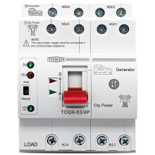 TOMZN TOQ9 4P Slim Model Auto Transfer Dual Power ATS 220-240V AC 63A DIN Rail 50/60Hz Uninterrupted Changeover