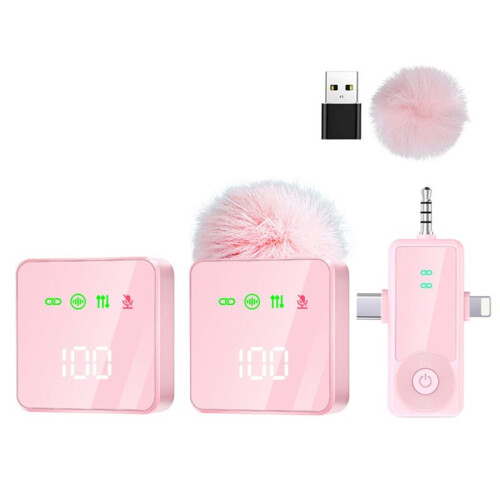 Microfono Lavalier Wireless 3 In 1 per , per Android e Fotocamera - Rosa