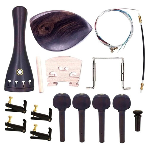 4/4 Full Size Violin Accessories Kit Bridge, Tailpiece, Tuning Pegs, Tunners, Endpin, Tailgut, String and Chin Rest 1