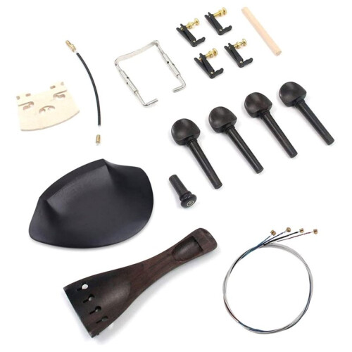 4/4 Full Size Violin Accessories Kit Bridge, Tailpiece, Tuning Pegs, Tunners, Endpin, Tailgut, String and Chin Rest