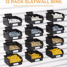 12 Pack Slatwall Bins with Hooks, Plastic Slatwall Accessories Bins Slat Wall Containers Bins, for Slat Wall Panels