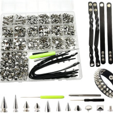 559-Teiliges Set mit Spikes und Nieten, Kegelspitzen, Werkzeug, Lederriemen und Aufbewahrungsbox für Selbstgemachte Dekorationen