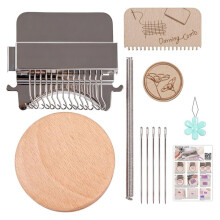 Small Wooden Darning Frame for Mending Jeans with 14 Hooks, Speed Weave Sewing Aid
