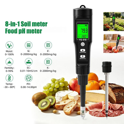 Soil and Food PH Tester,Measures EC,Humidity,Temperature,Fertility,Nitrogen,Phosphorus,Potassium for Soil,Fruits,Meat 1
