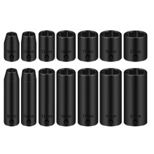 3/8" Drive Impact Socket Set - Metric Short & Deep Sockets (8-22mm), Black Phosphate Finish for Durability
