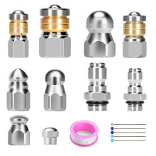 Sewer Jetter Nozzle Kit 1/4" & 3/8" NPT Quick Connectors,Stainless Steel Drain Cleaning Tool
