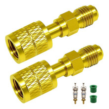 2er-Pack A2L R32 R454b Kältemitteladapter, 1/4" LH SAE Innengewinde auf 1/4" SAE Außengewinde, für R-454b/R-32 Messing-Klimaanlagen