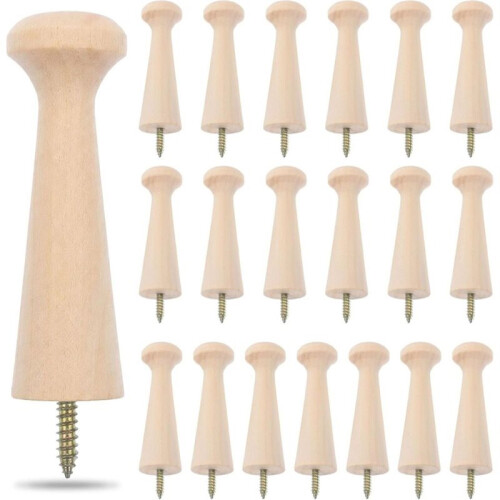 20 Ganchos de Madeira Rosqueáveis para Pendurar Artigos Shaker, 8,1 cm (3,19 Polegadas), em Madeira Não Acabada, Ideais para Cabideiros Shaker,