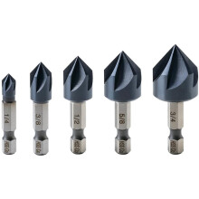 Cobalt Countersink Drill Bit Set(Pro), Titanium Aluminum Nitride Coated with Quick Change Hex Shank, 5-Piece 1/4" - 3/4"