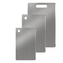 Ensemble de 3 Planches à Découper 100 % Acier Inoxydable Pur, Double Face, de Qualité Alimentaire, Compatibles Lave-Vaisselle