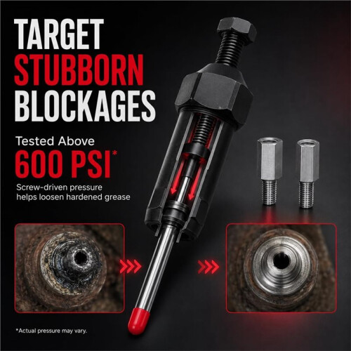Heavy Duty Grease Fitting Cleaner Tool, Grease Fitting Cleaner Tool 600+ PSI Screw-Driven Grease Passage Unclogging 2