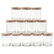 Thick Candle Jars for Making Candles 12 Pcs, 7 OZ Empty Jars with Wood Lids for Candle Making, Sample Container, Clear