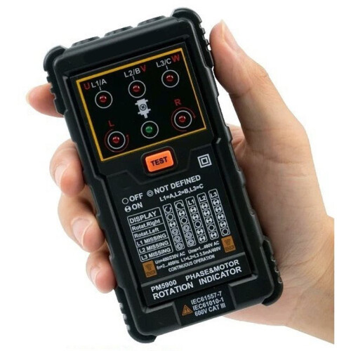 Motor Rotation Tester, PM5900 Phase Sequence Indicator Three Phase Portable Handheld Motor Rotation Indicator Tester,1PC 1