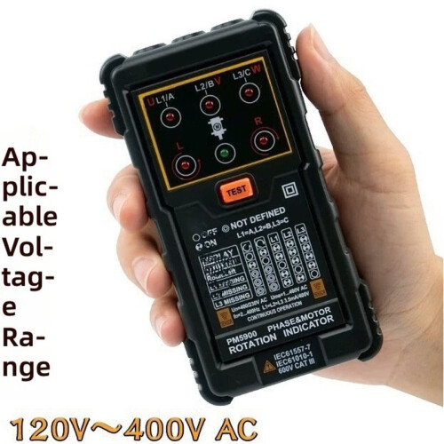 Motor Rotation Tester, PM5900 Phase Sequence Indicator Three Phase Portable Handheld Motor Rotation Indicator Tester,1PC 2