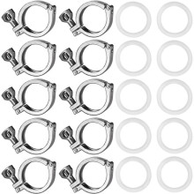 1set Stainless Steel Quick-Release Sanitary Clamp (for Tri-Clamp Fittings) - Pack of 10 Clamps & 10 Silicone Gaskets