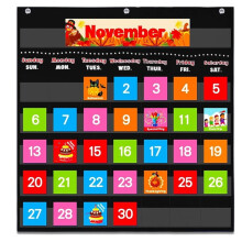Calendar Pocket Chart for Classroom,Monthly Learning Chart, Black 89 Cards,Oxford Cloth, Ideal for Toddlers & Kids