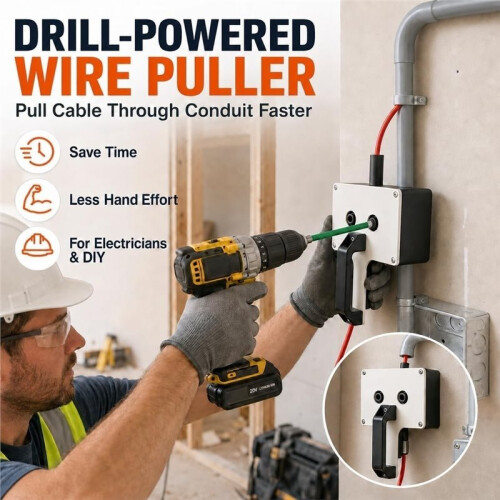 Drill-Powered Wire Puller Tool,0.3-Inch Max Cable Feeder for Conduit, Fish Tape,Guides Wires Through Conduit Bends,1PC 2