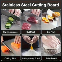 Juego de 3 Tablas de Cortar de Acero Inoxidable  Puro, Tablas de Doble Cara Aptas para Alimentos, Aptas para Lavavajillas