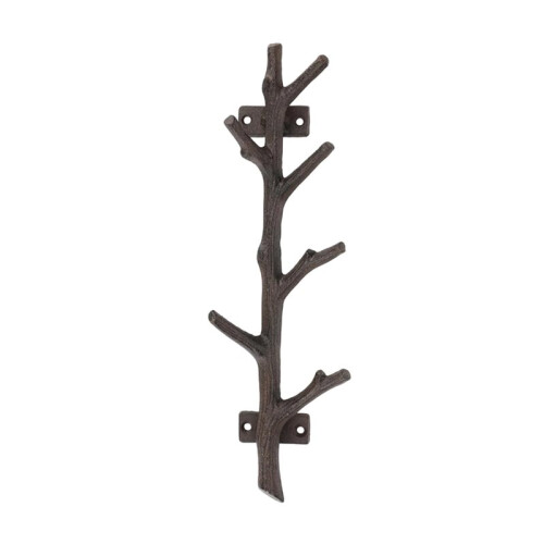 12" Cast Iron Tree Branch Vertical Coat Hat Rack - Rustic Wall Mount Hook for Entryway & Storage