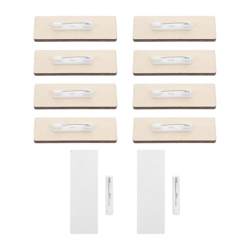 Targhette In Legno Vuote per Incisione con Nome, Complete di Clip e Spilli, 10 Pezzi.