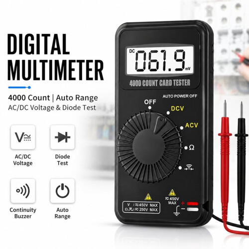 Digital Multimeter 4000 Counts Auto Range AC/ Voltage Tester Voltmeter Resistance Diode Continuity Checker 1