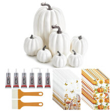 55-Piece DIY Fall Pumpkin Set: Decoupage Pumpkins, White Foam Pumpkins, and Supplies (Napkins, Glue, Brush)