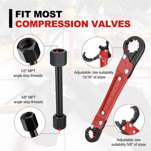 Quick Repair Plumbing Tools Kit, Angle Stop Wrench & 1/2 in Compression Sleeve Puller, Professional Plumbers Wrench 1