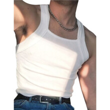 Men'S Solid Color Sleeveless Fitted Stretch Tank Top White L