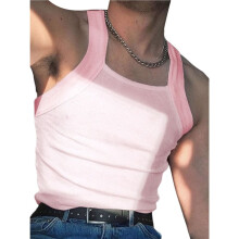 Men'S Solid Color Sleeveless Fitted Stretch Tank Top XL