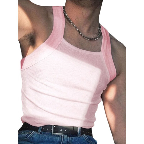 Men'S Solid Color Sleeveless Fitted Stretch Tank Top  4XL