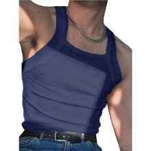 Men'S Solid Color Sleeveless Fitted Stretch Tank Top Dark L