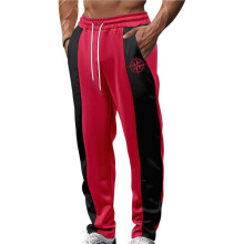 Calças Atletas Retas com Listras Laterais em Bloco de Cores para Homens Vermelho Vinho XXL