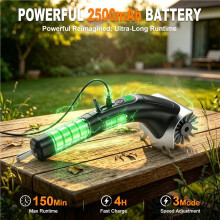 Electric Grill Brush for Outdoor Grill, Rechargeable BBQ Cleaner Cordless 2000mAh Battery, 2-Speed High-Torque Motor