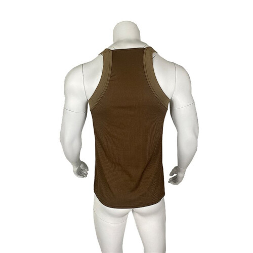 Men'S Solid Color Sleeveless Fitted Stretch Tank Top Brown XL 2