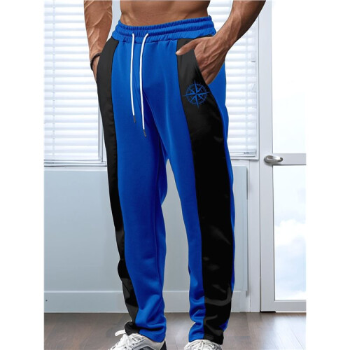 Men'S Color Block Side Stripe Drawstring Straight Athletic Pants Dark  XL 1