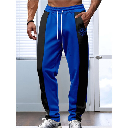 Men'S Color Block Side Stripe Drawstring Straight Athletic Pants Dark  L 2