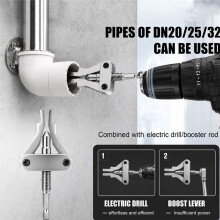Pipe Extractor Tool Broken Thread Puller Hex Shank Power Drill for PPR PVC Plastic DN20/25/32 1/2″ 3/4″ 1″